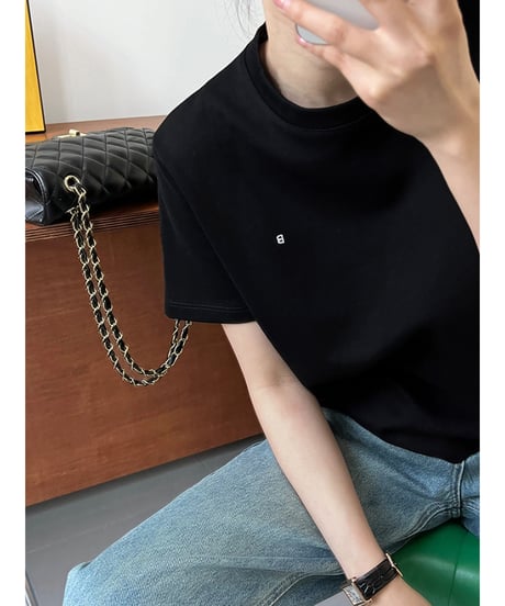 letter embroidery tee / 3color　hm3014