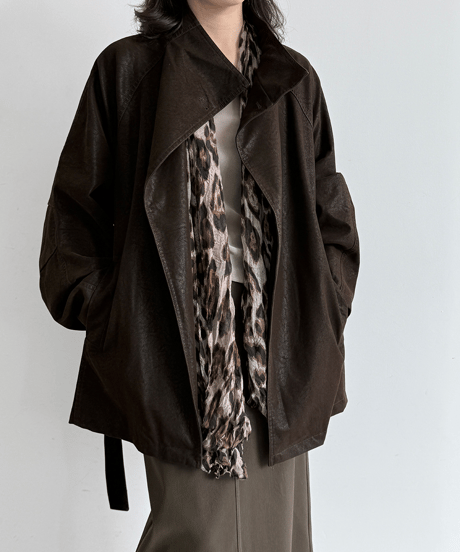faux-leather belted coat / 2color　hm3245
