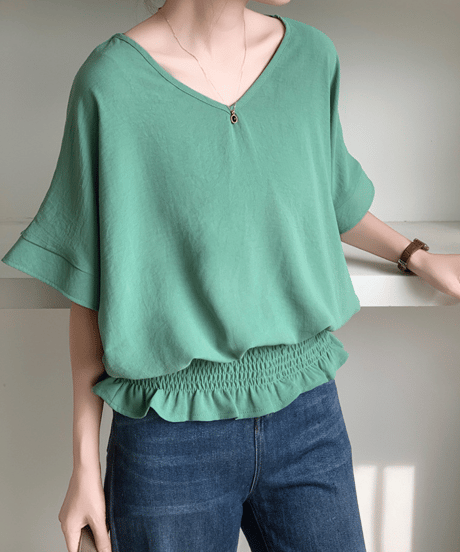 shirred hem blouse / 8color　hm3003