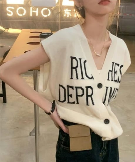 lettered knit vest / 2color　hm3159