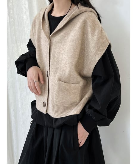 hooded knit vest / 4color　hm3218