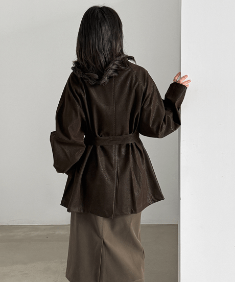 faux-leather belted coat / 2color　hm3245