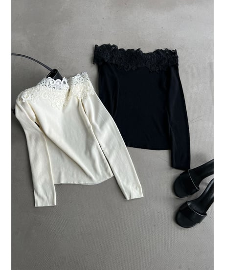 lace shoulder knit top / 2color　hm3240