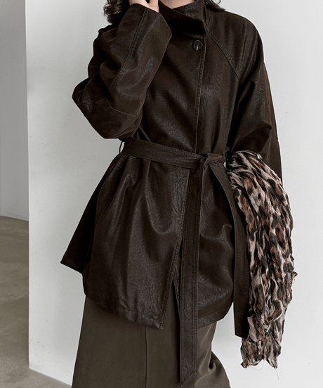 faux-leather belted coat / 2color　hm3245