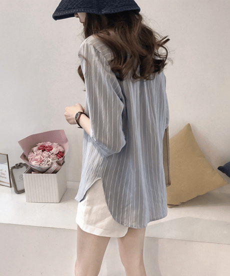 striped loose shirt / 4color　hm3000