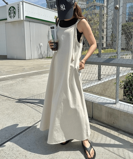 linen strap dress / 4color　hm3001