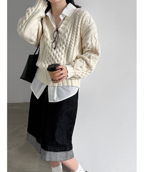 cable layered knit  / 2color　hm3230