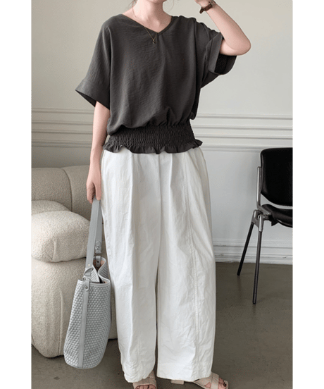 shirred hem blouse / 8color　hm3003