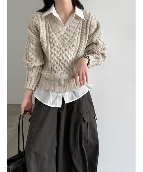 cable layered knit  / 2color　hm3230