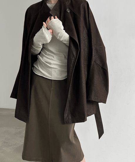 faux-leather belted coat / 2color　hm3245