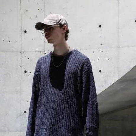 クオルト quolt 長袖ニット メンズ CABLE-NEPPY KNIT 秋冬商品 ダーク×ネイビー チャコール×ブラック 901T-1962