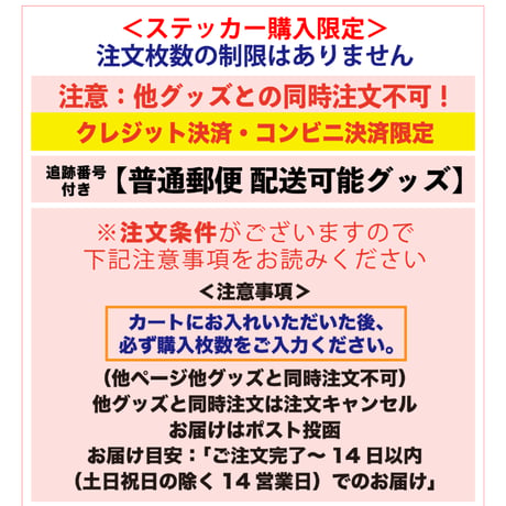 ＜Summer Goods②＞！他グッズ同時注文不可！決済方法限定【普通郵便配送可能グッズ（ページ内ステッカー注文のみ）】特別郵送料