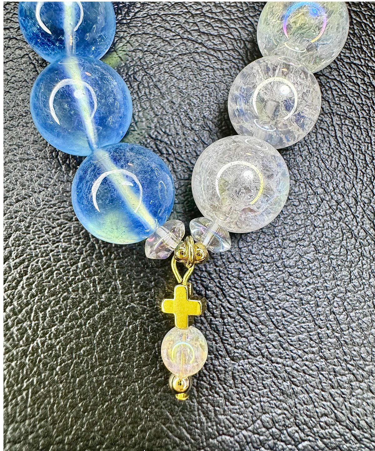 Blue Pink Aquamarine × Rainbow Crackle Quartz（限