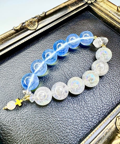 Blue Pink Aquamarine × Rainbow Crackle Quartz（限定1本）
