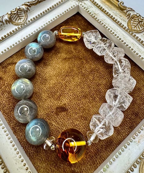 High Quality Labradorite × Crackle Quartz × Amber 　(数本限定）