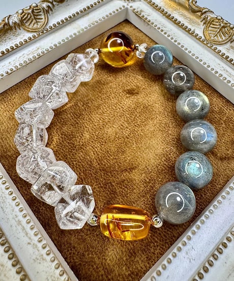 High Quality Labradorite × Crackle Quartz × Amber 　(数本限定）