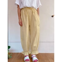 内田ミシン　麻混先染めヘリンボーンドロワーズ／テーパードパンツ・イエロー