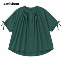 綿100%　肩ギャザー　アレンジ　軽やか　フレンチブラウス　【グリーン】　M~Lサイズ