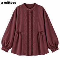 綿100％　レース＆ピンタック　デザイン　ブラウス　【ブラウン】　M~Lサイズ　レディース