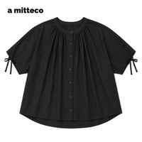 綿100%　肩ギャザー　アレンジ　軽やか　フレンチブラウス　【ブラック】　M~Lサイズ