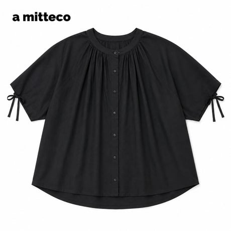 綿100%　肩ギャザー　アレンジ　軽やか　フレンチブラウス　【ブラック】　M~Lサイズ