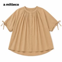 綿100%　肩ギャザー　アレンジ　軽やか　フレンチブラウス　【キャメル】　M~Lサイズ