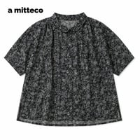 綿100%　コットンボイル　爽やか　花柄プリント　ブラウス　【ブラック】　M~Lサイズ