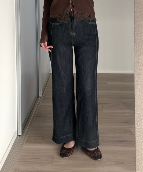 contrast stitch wide denim
