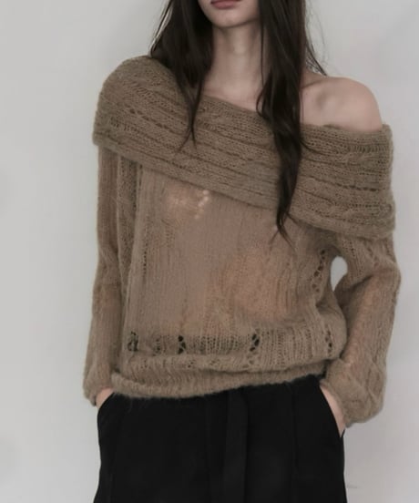 sheer mohair off shoulder knit