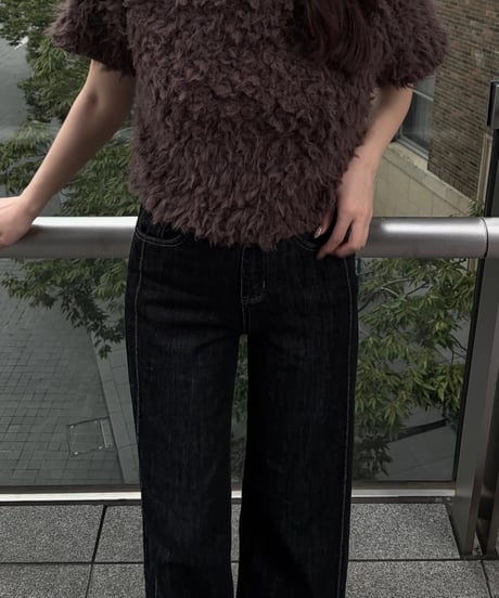 contrast stitch wide denim