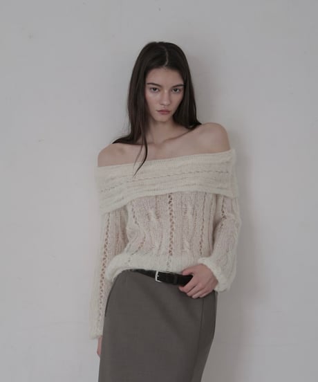 sheer mohair off shoulder knit