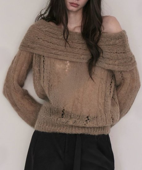 sheer mohair off shoulder knit