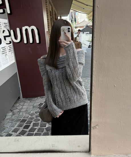 sheer mohair off shoulder knit