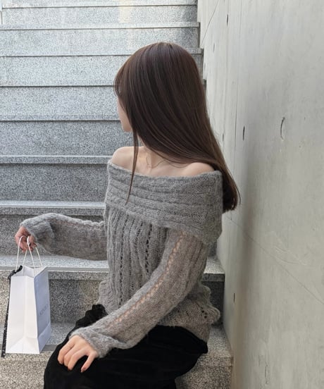 sheer mohair off shoulder knit