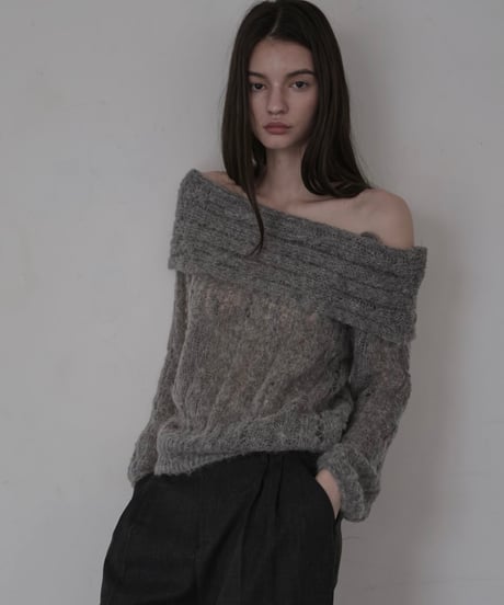 sheer mohair off shoulder knit