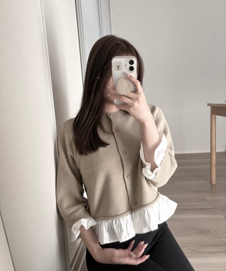 frill layer knit cardigan