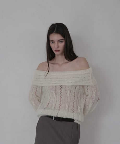sheer mohair off shoulder knit