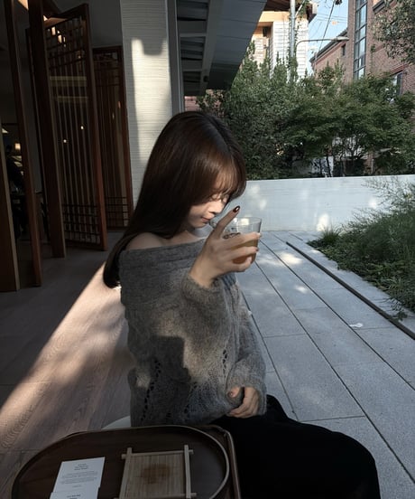 sheer mohair off shoulder knit