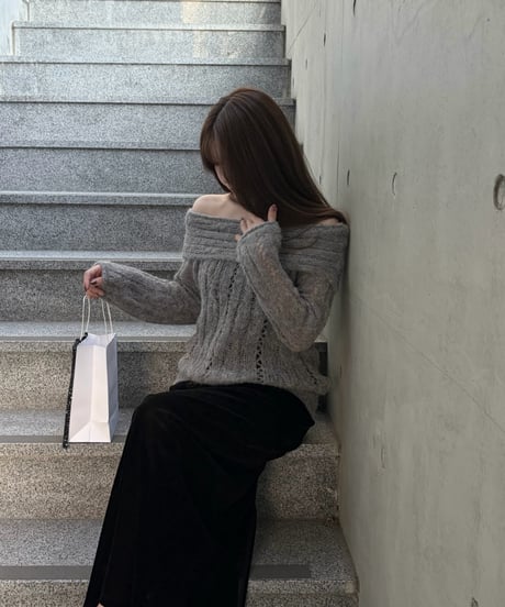 sheer mohair off shoulder knit