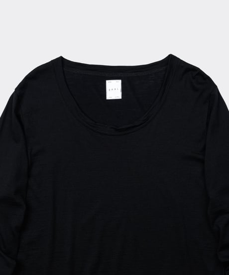 Super 120's Hard Twist TOP Wool Jersey / Loose Neck Long Sleeve Tee Black