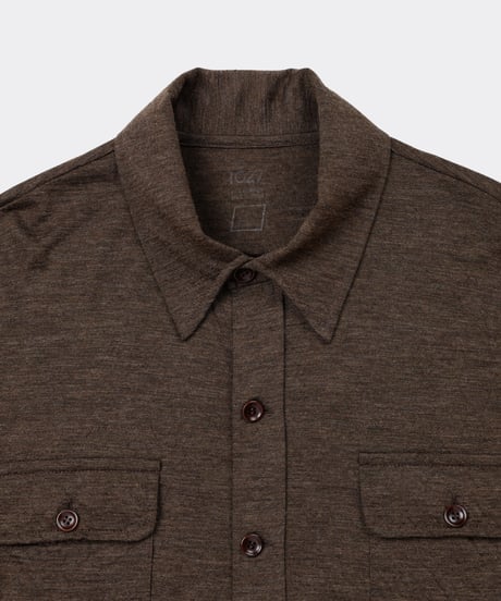 1027 Super 120's TOP Wool Jersey / Flap Shirt Brown