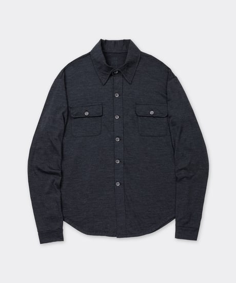 1027 Super 120's TOP Wool Jersey / Flap Shirt Charcoal