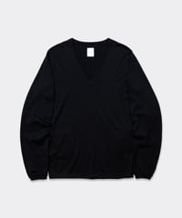 Super 120's Hard Twist TOP Wool Jersey / V Neck Long Sleeve Tee Black
