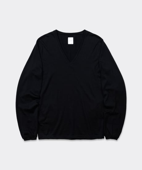 Super 120's Hard Twist TOP Wool Jersey / V Neck Long Sleeve Tee Black