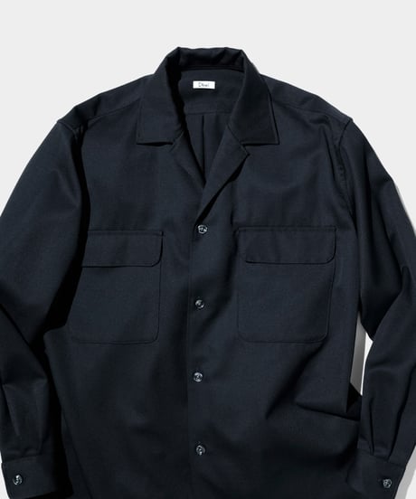 Dhal / 2/72 Wool Gaba Open Collar Shirt BLACK