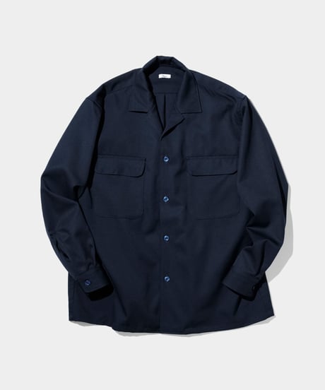 Dhal / 2/72 Wool Gaba Open Collar Shirt NAVY
