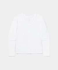 Organic Cotton Super FineJersey with Spandex U neck Long Sleeve Tee　White