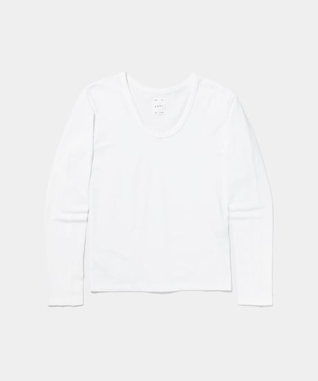 Organic Cotton Super FineJersey with Spandex U neck Long Sleeve Tee　White