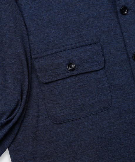 1027 Super 120's TOP Wool Jersey / Flap Shirt Navy