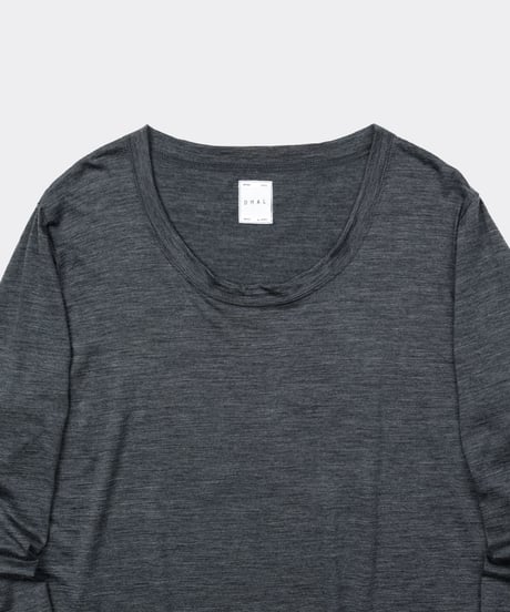 Super 120's Hard Twist TOP Wool Jersey / Loose Neck Long Sleeve Tee Charcoal